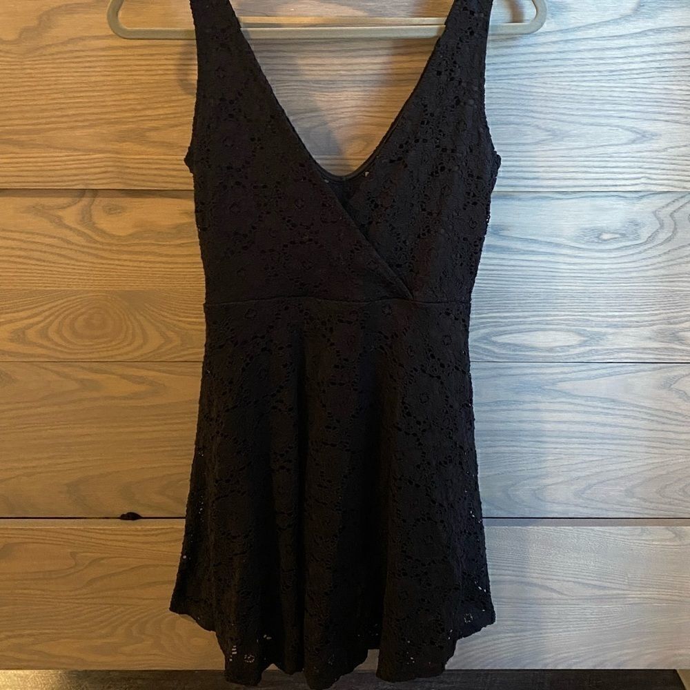[you are not alone] cross over v neck lack mini dress #2